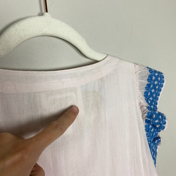 Sail to Sable Flutter Sleeve Dress in Blush Pink Blue Embroidered Ruffles Tiered - Picture 8 of 11